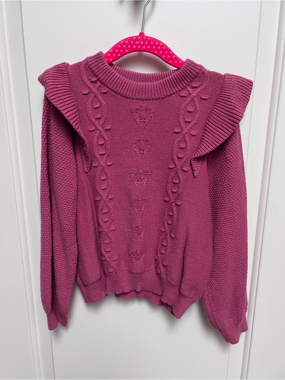Nordstrom Girls Ruffled Shoulder Cable Knit Sweater - Mauve